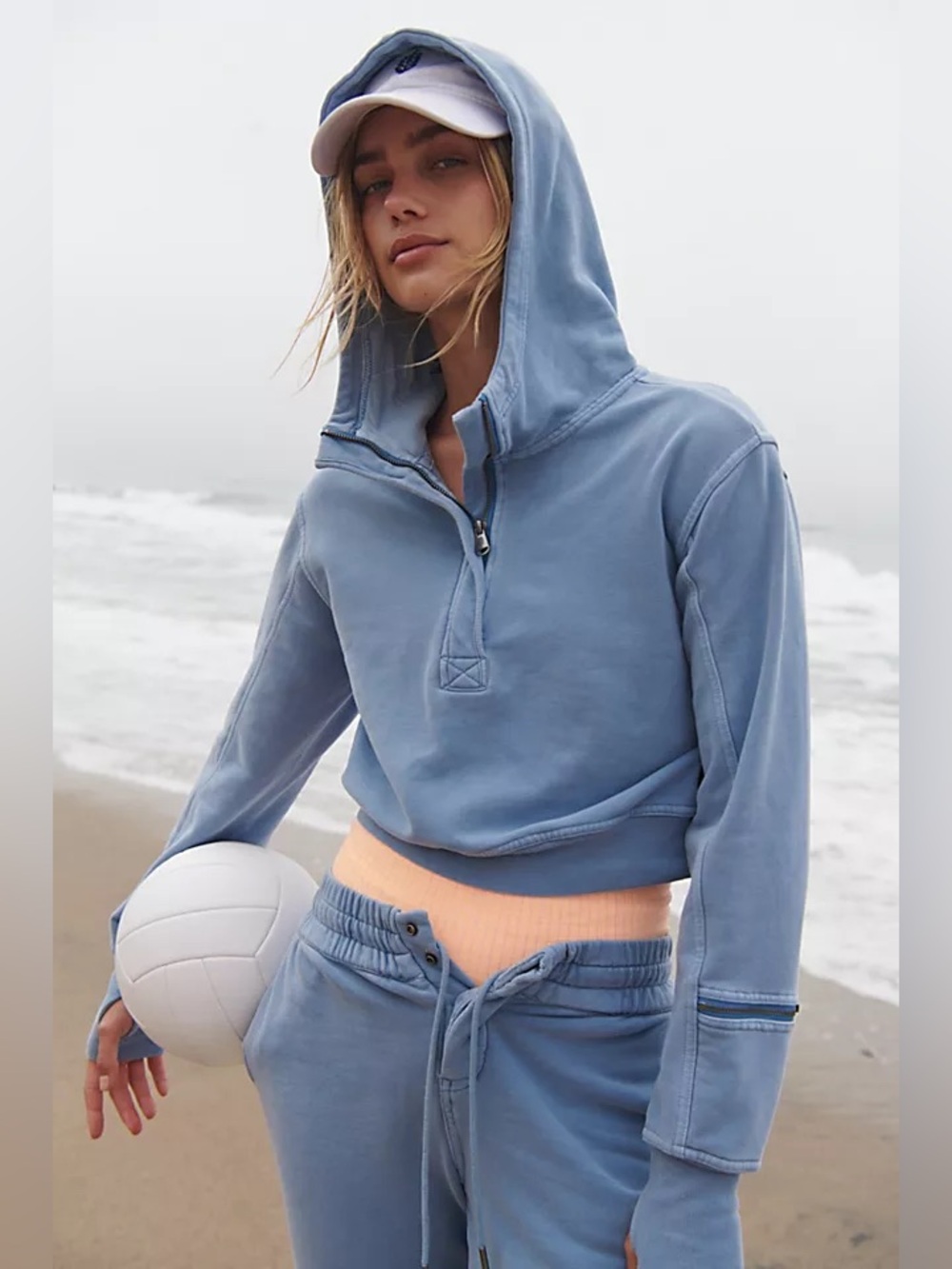 Free People Movement Core Four Sweat Hoodie Light Blue Sz Medium Relaxed Cropped